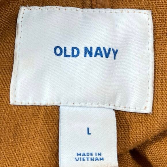 Old Navy Brown Linen Long Sleeve Collared Pocket Open Cardigan Coat Jacket Sz L - Picture 4 of 4